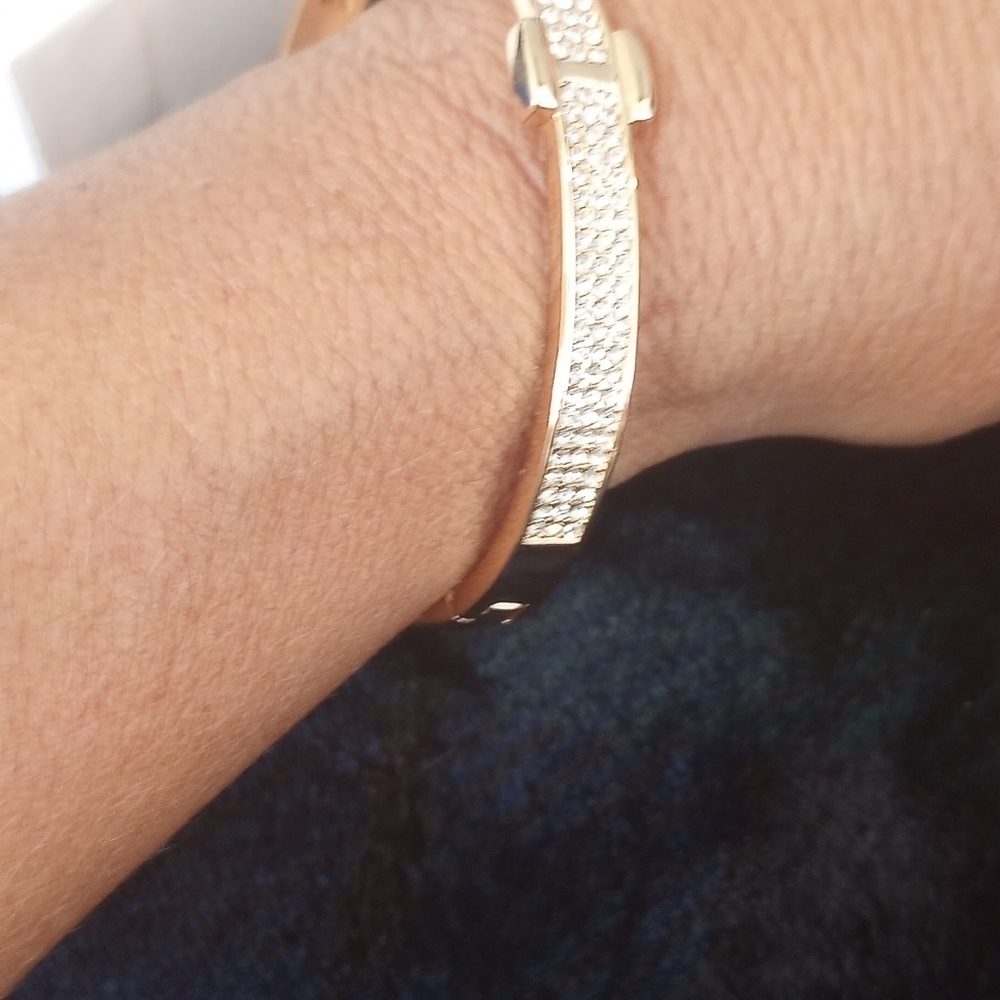 18K Gold Plated Crystal Belt Bangle Gold Swarovski Crystal Belt Bangle Bracelet - Picture 10 of 17